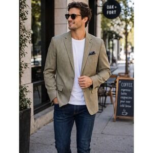 Vanetti Mens 38R Sport Coat Blazer Olive Tan 4-Button Sharkskin with Accessories